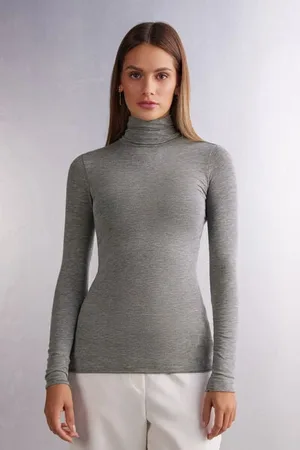 intimissimi Camiseta de Manga Larga de Cuello Alto de Cashmere Ultraligero de Modal Mujer Tamaño M