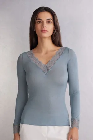 intimissimi Camiseta con encaje de manga larga en modal y cashmere ultraligero Mujer Tamaño M