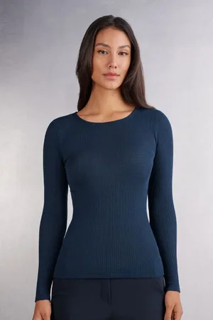 intimissimi Camiseta de Manga Larga con Cuello Redondo Holgado de Lana y Seda Mujer Tamaño L
