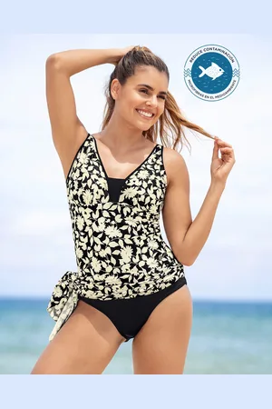 LEONISA Bañador con PET reciclado de control suave con fajón multiusos incorporado