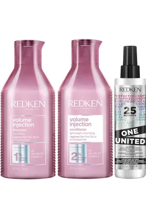 Redken Volume Injection Shampoo, Conditioner and One United Treatment Spray Routine for Fine/Flat Hair