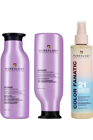 Pureology Hydrate Shampoo, Conditioner and Color Fanatic Multi-Benefit Leave-in, Moisturising Bundle for Dry Hair