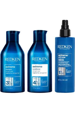 Redken Set de champú, acondicionador y tratamiento antirroturas sin aclarado Extreme reparador para cabello dañado de