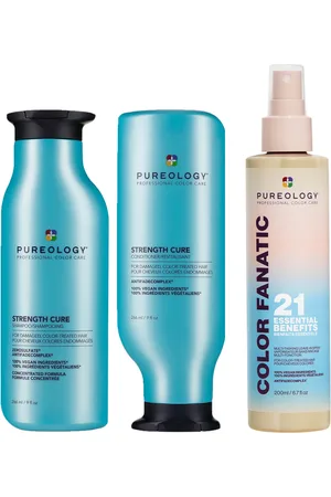 Pureology Strength Cure Shampoo, Conditioner and Color Fanatic Spray Routine for Damaged Hair