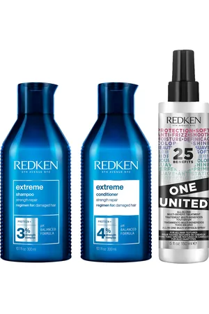 Redken Extreme Shampoo, Conditioner and One United Multi-Benefit Leave-in Treatment, Strength Repair Bundle for Damaged Hair