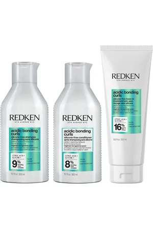 Redken Acidic Bonding Curls Silicone-Free Shampoo Conditioner and Leave-In Routine for Damaged Curls and Coils