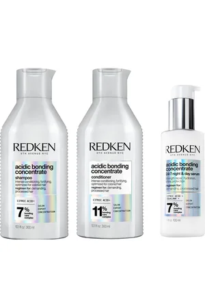 Redken Acidic Bonding Concentrate Shampoo 300ml, Conditioner 300ml and 24/7 Night & Day Serum 100ml Repair Damaged Hair Bundle