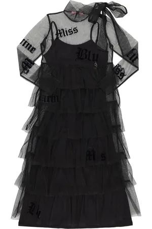 MISS BLUMARINE Vestido Aterciopelado De Tul Y Jersey Con Logotipo