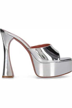 Amina Muaddi Sandalias De Piel Espejada 140mm