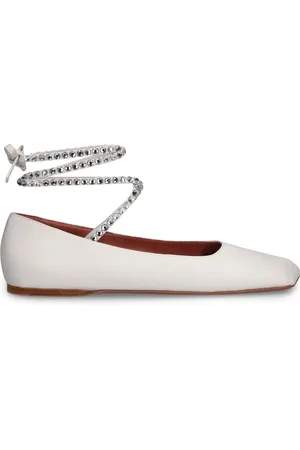 Amina Muaddi Zapatos Planos De Piel 10mm