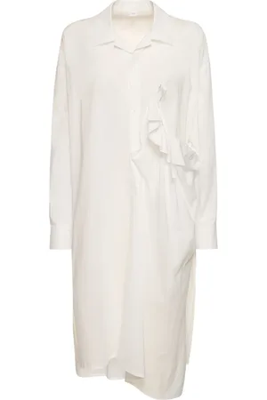YOHJI YAMAMOTO Vestido Midi Asimétrico De Algodón Fruncido