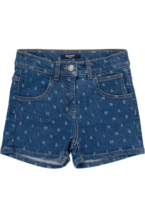 Balmain Shorts De Denim De Algodón Con Logo
