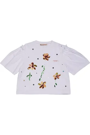 Marni Camiseta Corta De Algodón Jersey Con Lentejuelas