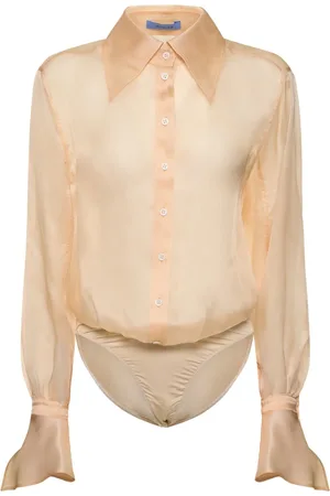MUGLER Body De Seda Tul Transparente Con Manga Larga