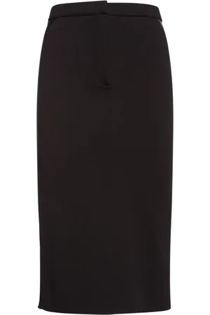 Tom Ford Falda Midi De Crepé De Lana Y Piel