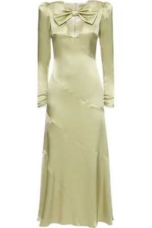 Alessandra Rich Vestido Midi De Satén De Seda Con Lazo