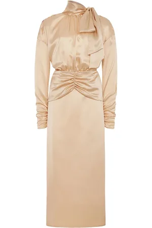 Alessandra Rich Vestido Midi De Satén De Seda Con Lazo