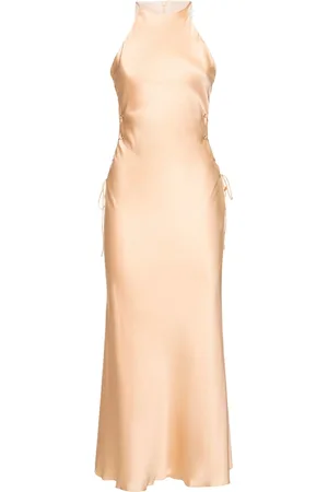 Alessandra Rich Vestido Midi De Satén De Seda Con Cordones