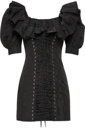 Alessandra Rich Vestido Corto De Moiré Con Lazos