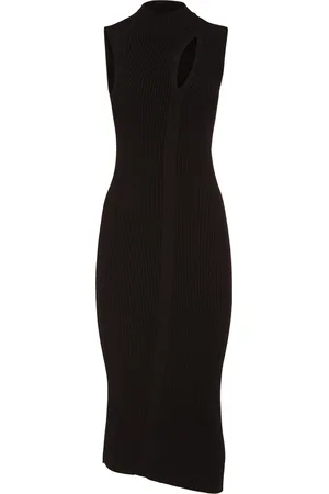 VERSACE Vestido Midi De Punto Acanalado Sin Mangas