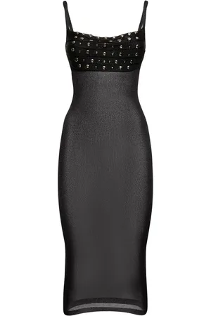 Alessandra Rich Vestido Midi De Punto Lúrex Con Cristales