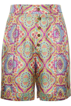Etro Shorts De Seda Con Cintura Alta