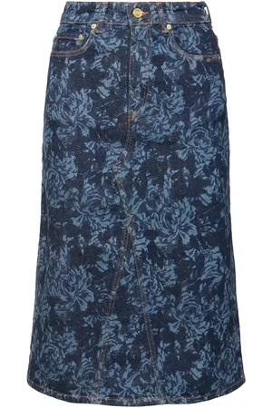Ganni Falda Midi De Denim De Algodón