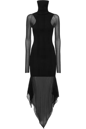 MUGLER Vestido De Punto Acanalado Con Cuello Alto