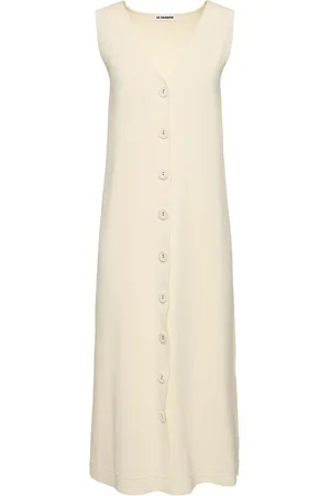Jil Sander Vestido Midi De Punto De Algodón