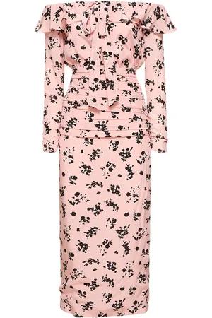 Alessandra Rich Vestido Midi De Seda Con Hombros Descubiertos