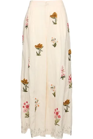 Agua by Agua Bendita Pantalones Palazzo De Lino Bordado