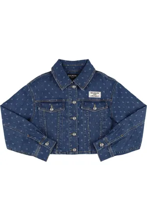 Balmain Chaqueta De Denim De Algodón Con Logo Estampado