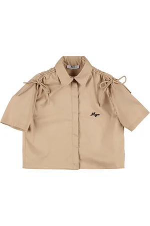 Msgm Camisa De Popelina De Algodón Con Lazo
