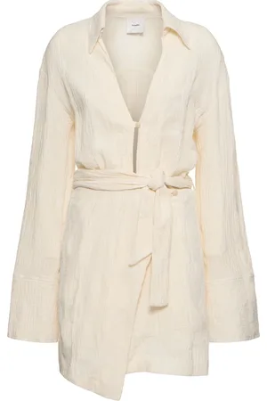 Nanushka Vestido Camisero De Lino Con Manga Larga