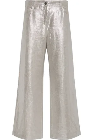 Max Mara Pantalones Acampanados De Lino Recubiertos