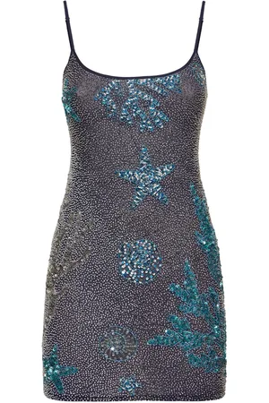 Leslie Amon Vestido Corto De Malla Con Cuentas
