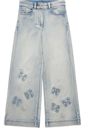 MONNALISA Jeans De Denim De Algodón Bordados