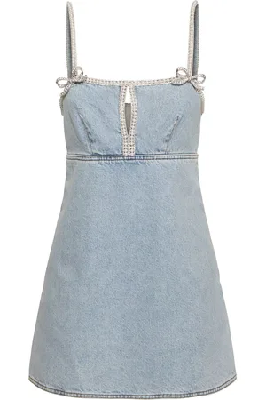 Self-Portrait Vestido Corto De Denim Con Perlas