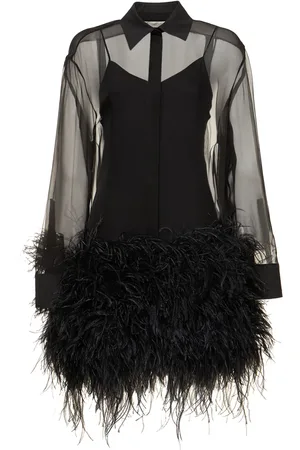 VALENTINO Vestido Camisero De Seda Con Plumas