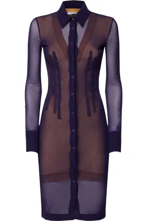 The Attico Vestido Camisero Corto De Tul Stretch