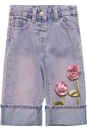 MONNALISA Jeans De Denim De Algodón Bordados