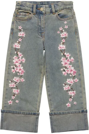 MONNALISA Jeans De Denim De Algodón Bordados