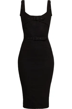 MUGLER Vestido Midi De Denim Con Correas Y Hebillas