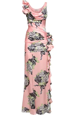Alessandra Rich Vestido De Satén De Seda Con Estampado