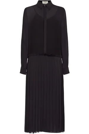 Ami Vestido Camisero Midi De Crepe Plisado