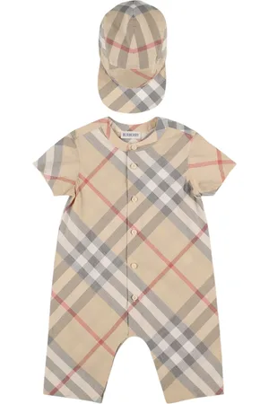 Burberry Pelele Y Gorrito De Algodón A Cuadros