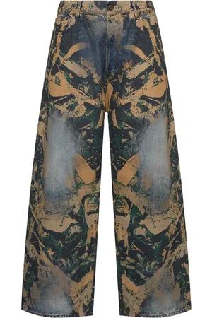 Acne Studios Jeans Anchos De Denim Con Estampado