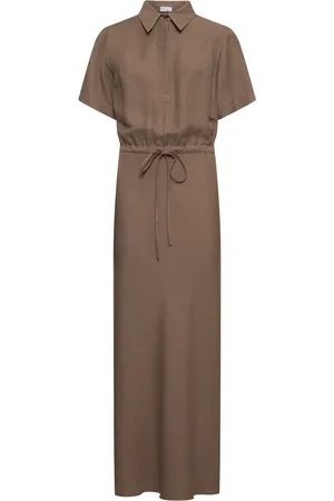 Brunello Cucinelli Vestido Camisero Midi De Sarga De Lino
