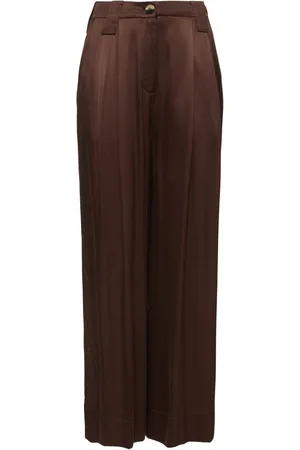 Ganni Pantalones Acampanados De Satén Con Cintura Alta