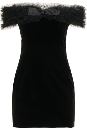 Alessandra Rich Vestido Corto De Terciopelo Hombros Descubiertos